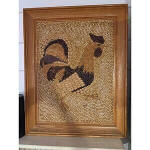 Large Dried Bean Rooster Vintage Folk Art Wonderful Unique Wall Decor!